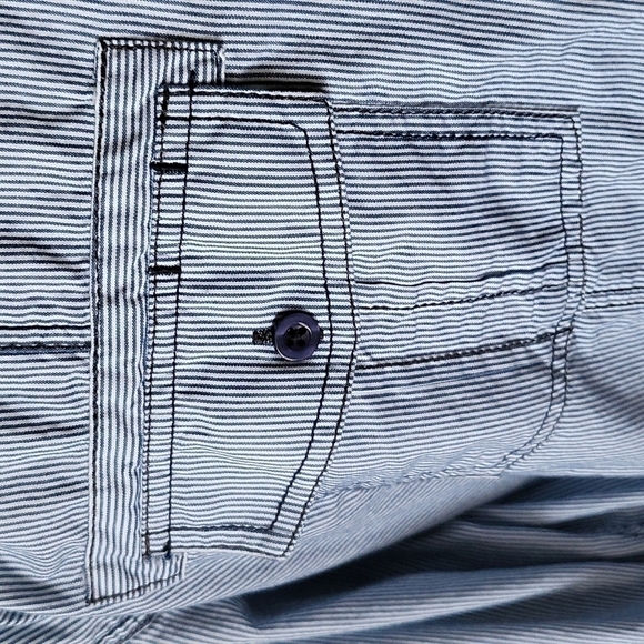 Eighty Eight Platinum blue striped button down shirt with navy seam detail - Picture 3 of 10
